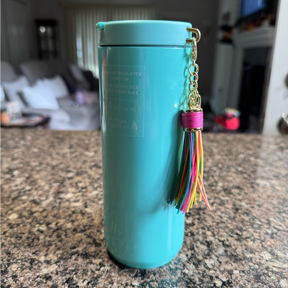 Starbucks Turquoise Tumbler with Colorful Tassel